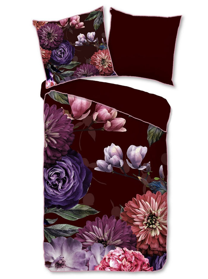 Descanso Dekbedovertrek Biologische Katoen Satijn Bloomie - bordeaux