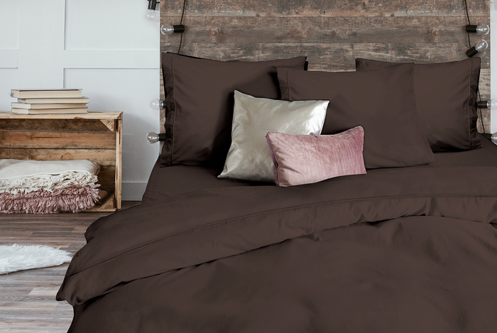 Eleganzzz Dekbedovertrek Uni Perkal Katoen Met Bies - bruin