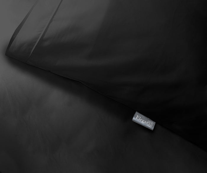 Eleganzzz Dekbedovertrek Uni Percal Katoen Met Bies - zwart