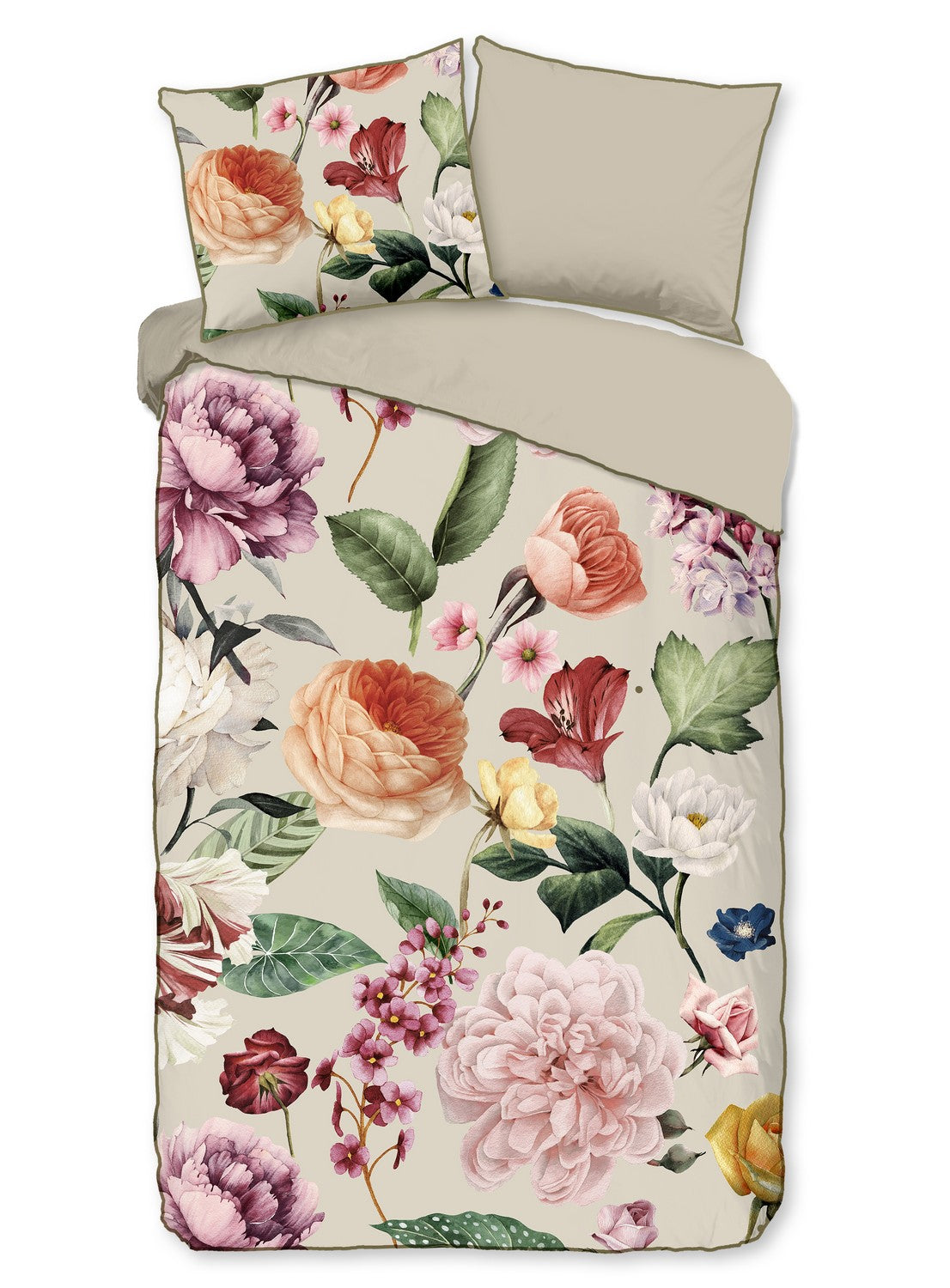 Descanso Dekbedovertrek Biologische Katoen Satijn Fiori - sand