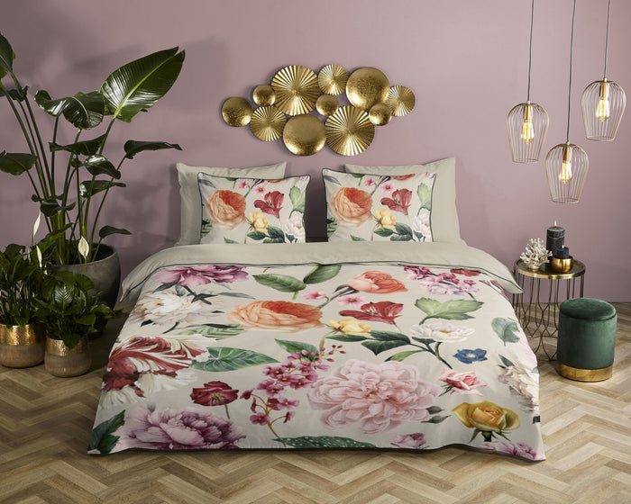 Descanso Dekbedovertrek Biologische Katoen Satijn Fiori - sand