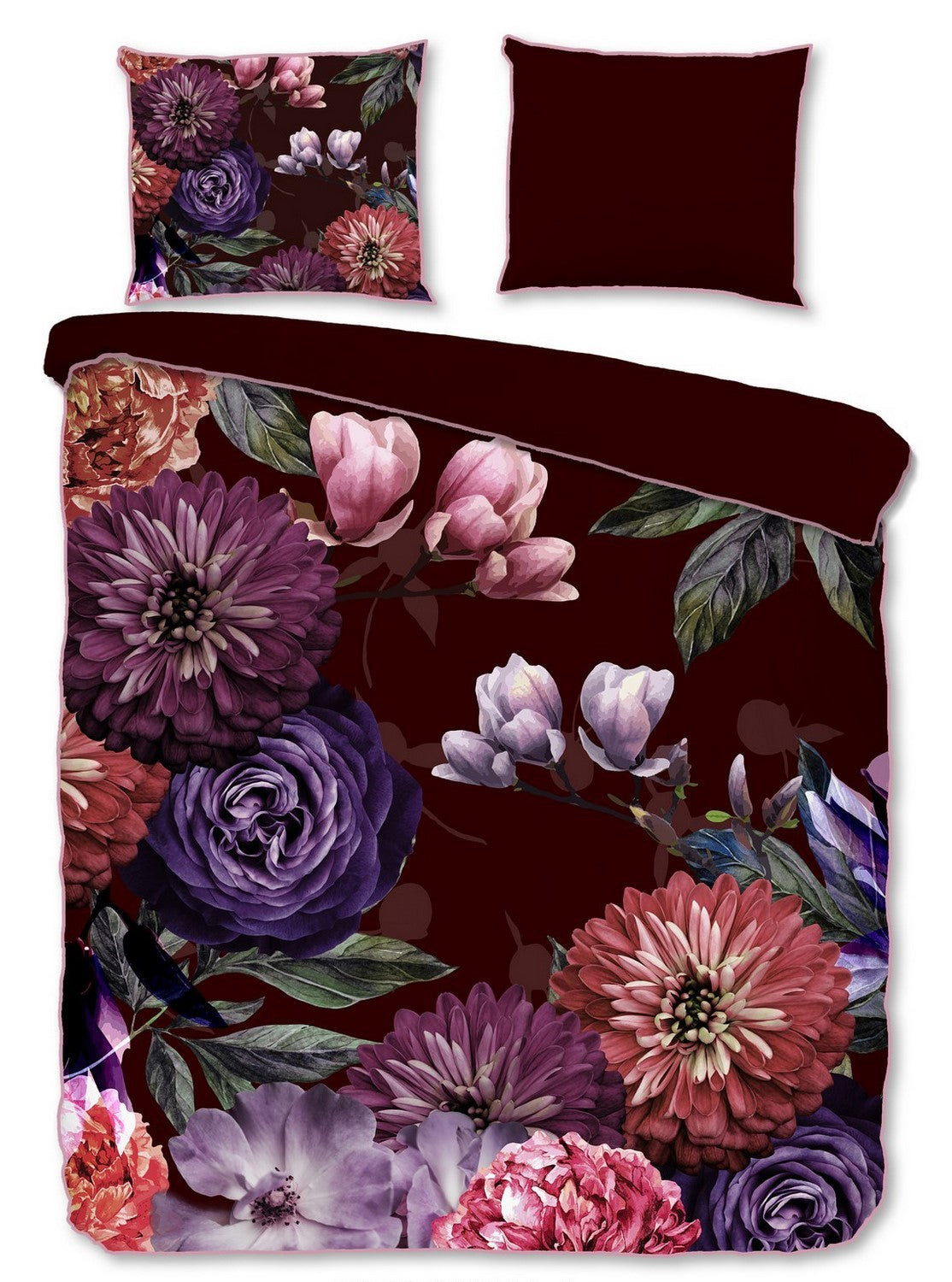 Descanso Dekbedovertrek Biologische Katoen Satijn Bloomie - bordeaux