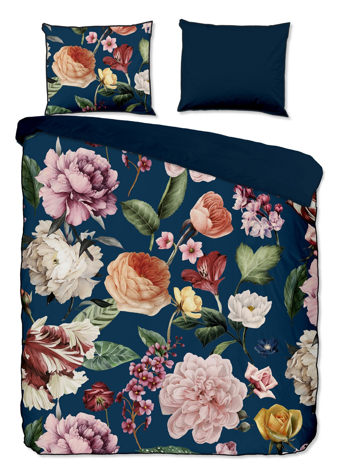 Descanso Dekbedovertrek Biologische Katoen Satijn Fiori - blue