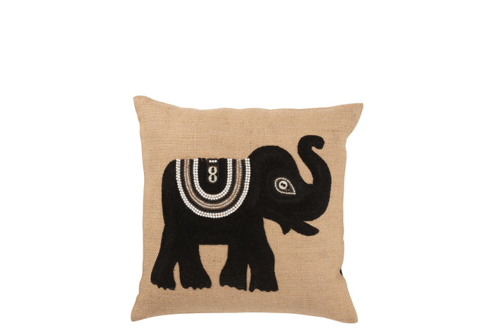 J-line - Kussen Olifant Textiel Naturel|zwart Small - 45x45x10.5cm