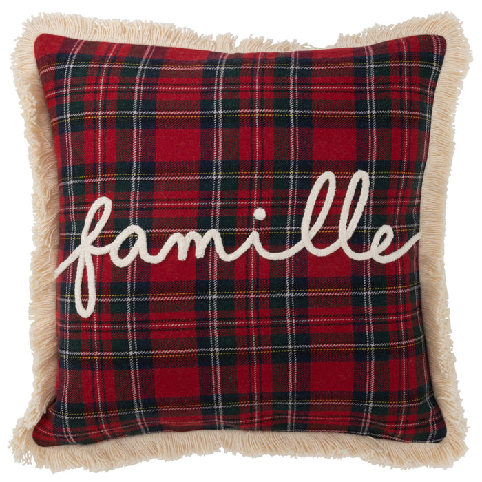 J-line - Kussen Ruit Famille Rood|groen - 45x45x12cm
