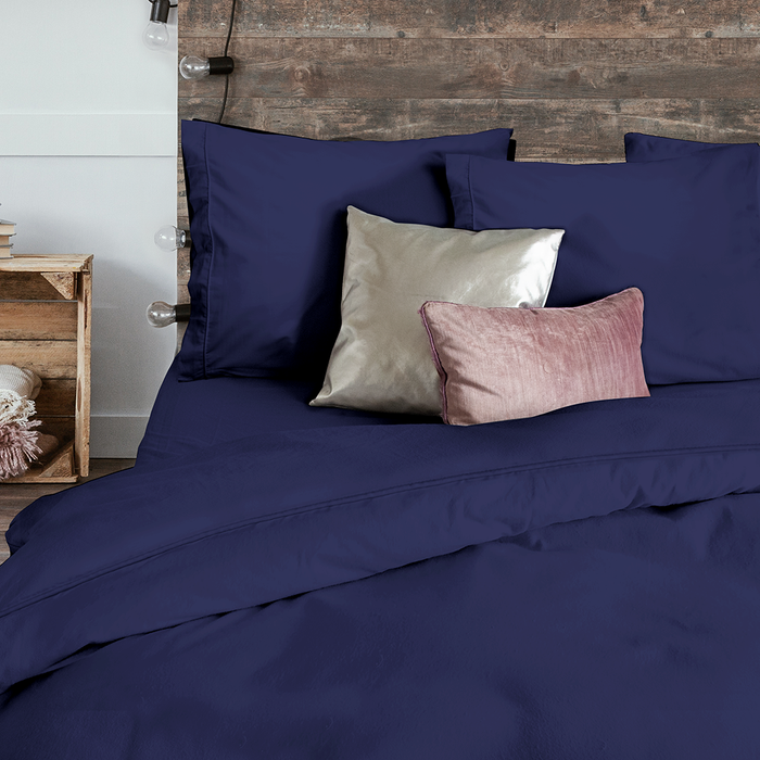 Eleganzzz Dekbedovertrek Uni Percal Katoen Met Bies - donker blauw