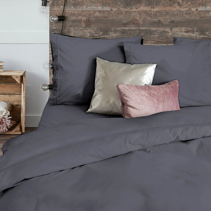 Eleganzzz Dekbedovertrek Uni Perkal Katoen Met Bies - antraciet