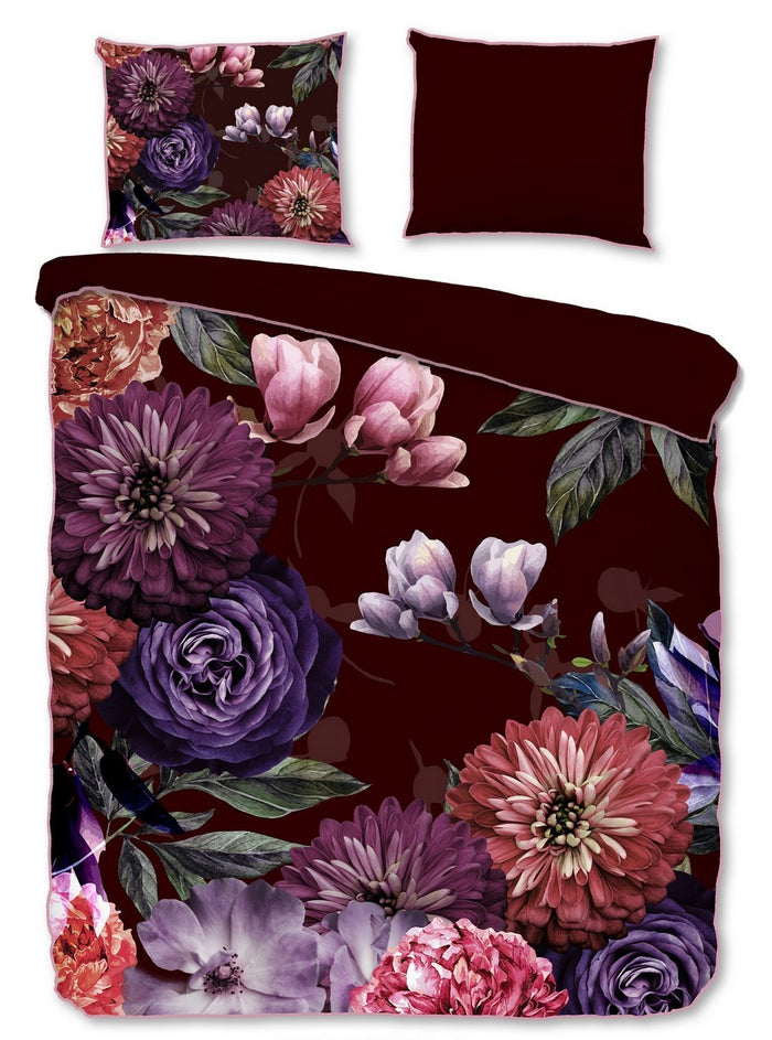 Descanso Dekbedovertrek Biologische Katoen Satijn Bloomie - bordeaux