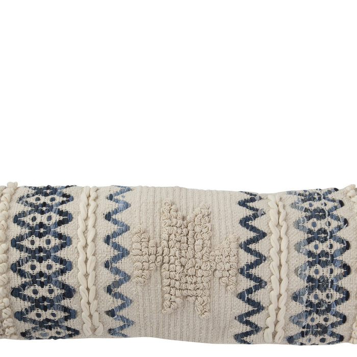 J-line - Kussen Denim Rechthoek Katoen Blauw|wit - 90x33x15cm