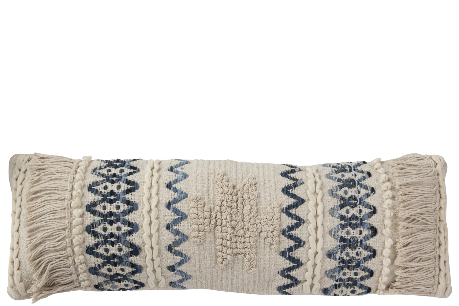 J-line - Kussen Denim Rechthoek Katoen Blauw|wit - 90x33x15cm