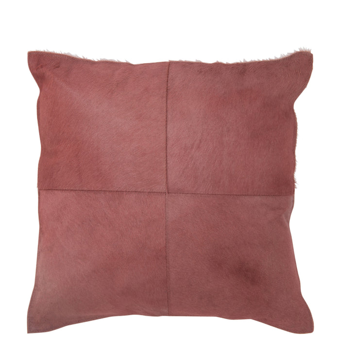 J-line - Kussen Koehaar Leder Rood - 45x45x8cm