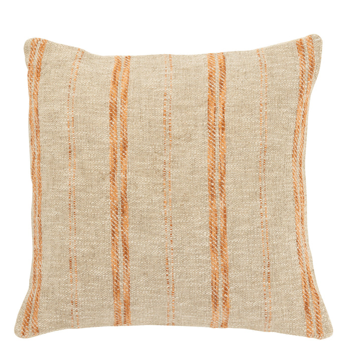 J-Line kussen Vierkant Strepen - linnen|katoen - beige|roest