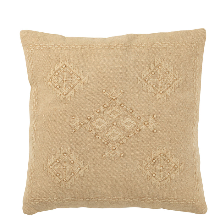 J-line - Kussen Borduurwerk Katoen Bei - 45x45x15cm