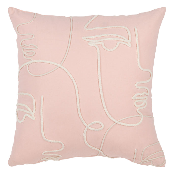 J-line - Kussen Abstract Gezichten Katoen Lichtroze|wit - 45x45x15cm