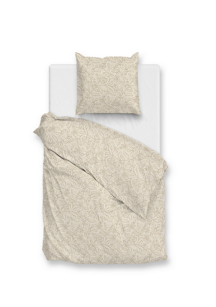 Zo Home Dekbedovertrek Perkal Katoen Floreala - cool beige