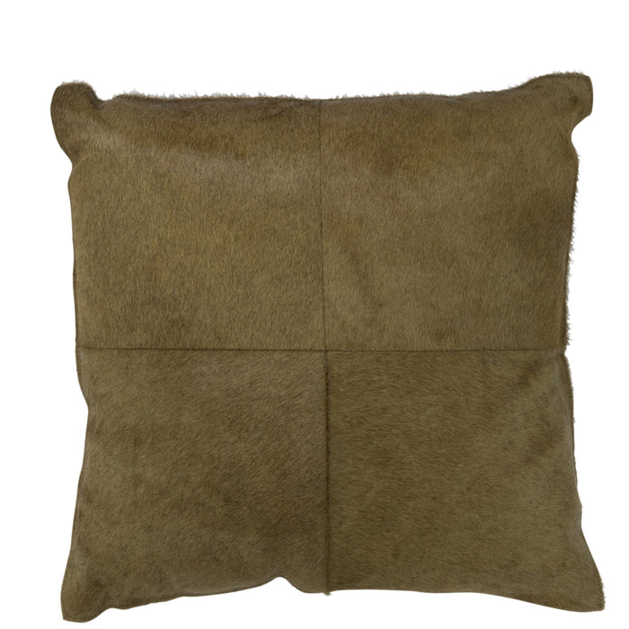J-line - Kussen Koehaar Leder Olijf - 45x45x8cm
