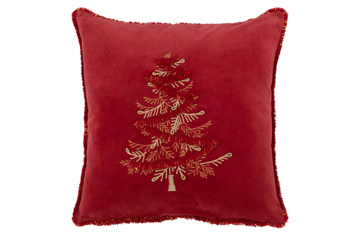 J-line - Kussen Boom Textiel Rood|goud - 45x45x12cm