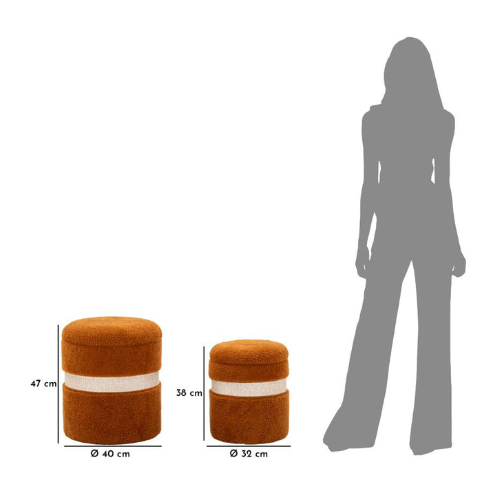 Set van 2 bruine opbergpoefs cm ø 40x47-32x38