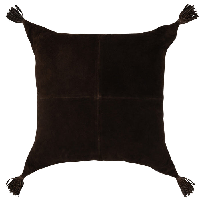 J-line - Kussen Kwasten Leder Donker|bruin - 45x45x8cm