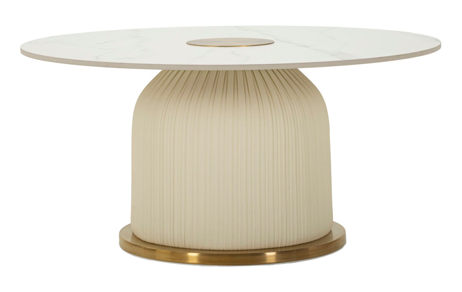 Salontafel in crème leer met marmeren blad cm ø 80x39,5