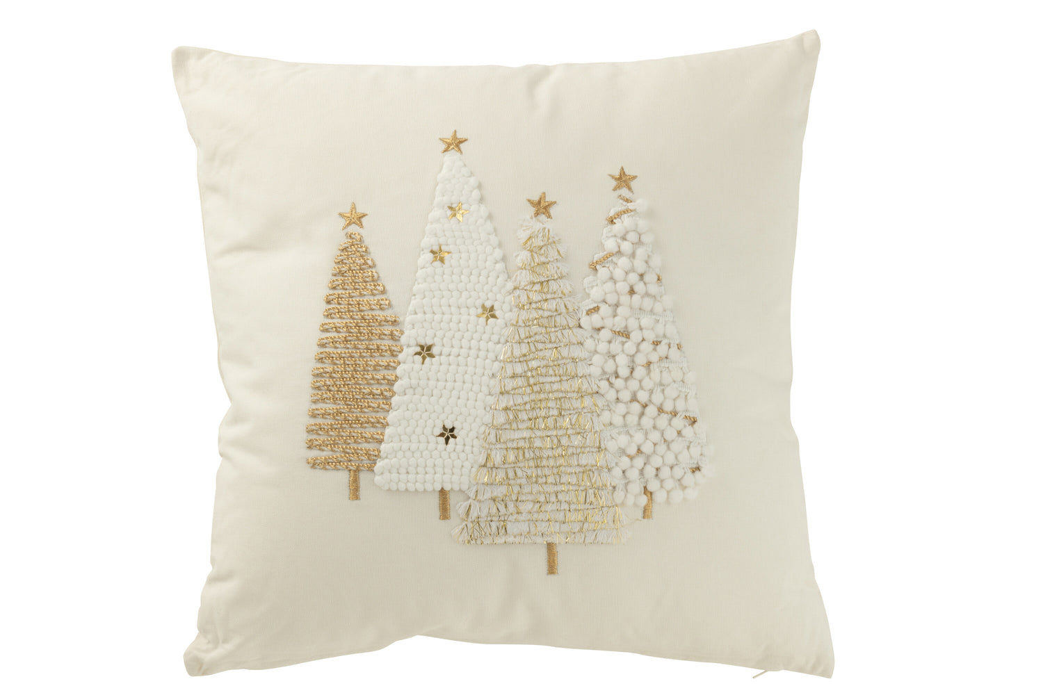 J-line - Kussen Kerstbomen Motief Katoen Wit|goud - 45x45x12cm
