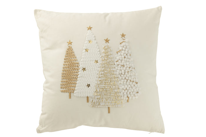 J-line - Kussen Kerstbomen Motief Katoen Wit|goud - 45x45x12cm