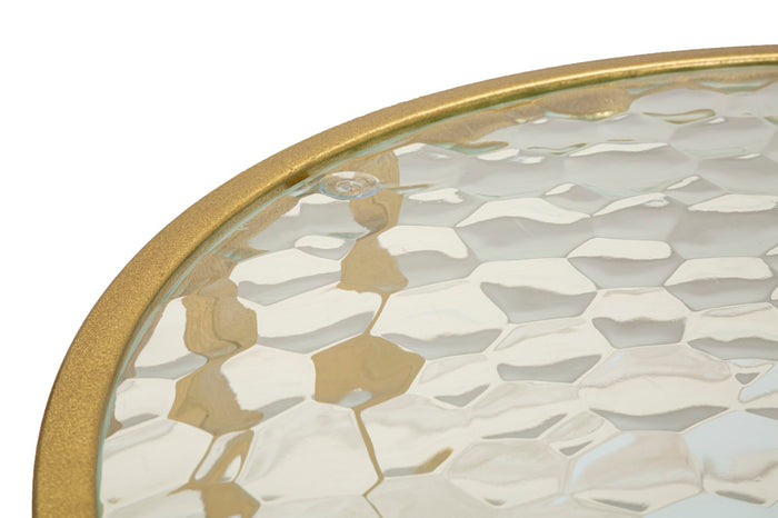 Salontafel in goudkleurig metaal en glas cm 90x50x45