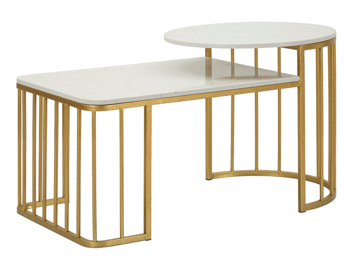 Salontafel in goudkleurig metaal en marmer cm 90x50x50