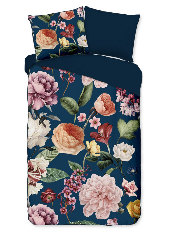 Descanso Dekbedovertrek Biologische Katoen Satijn Fiori - blue