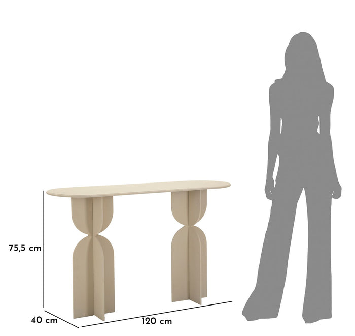 Crèmekleurige metalen console cm 120x40x75,5