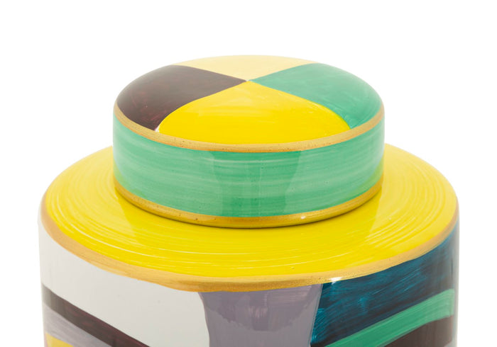 Veelkleurige keramische vaas met deksel cm ø 19x28