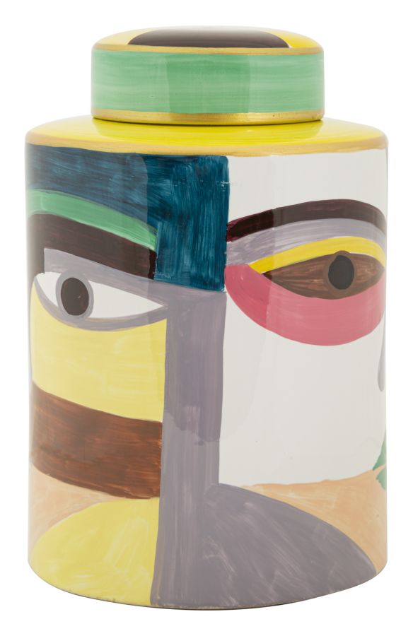 Veelkleurige keramische vaas met deksel cm ø 19x28