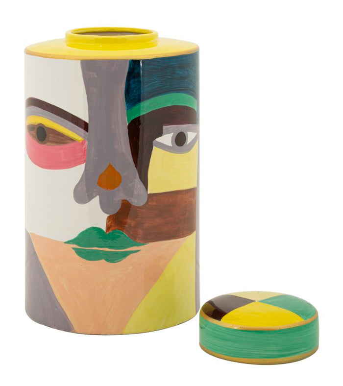 Veelkleurige keramische vaas met deksel cm ø 19x33