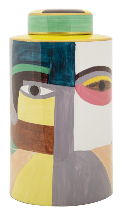 Veelkleurige keramische vaas met deksel cm ø 19x33