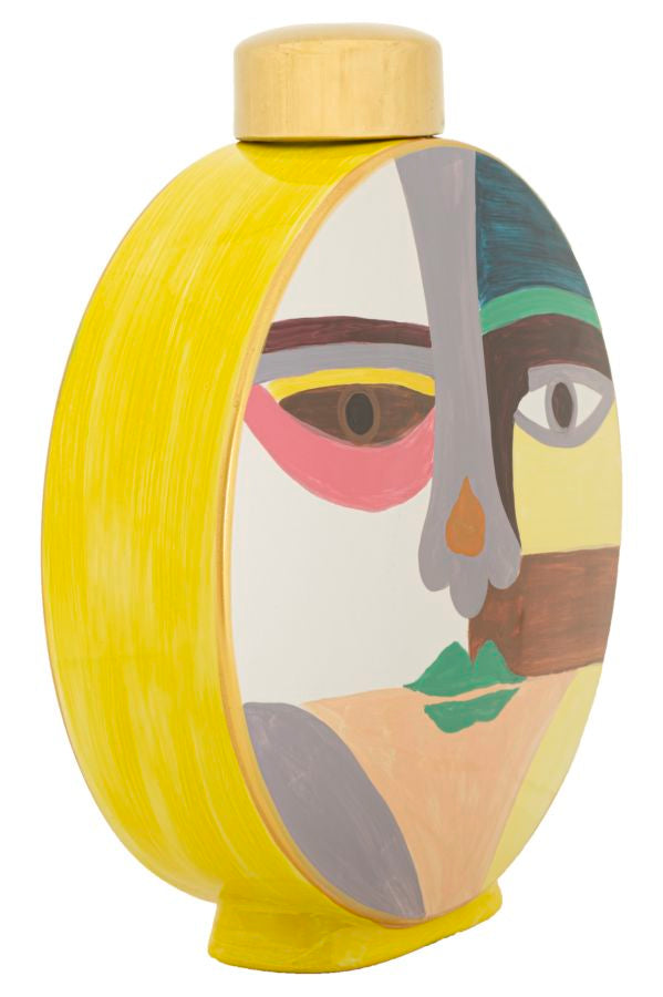 Veelkleurige keramische vaas met deksel 28x9x33 cm