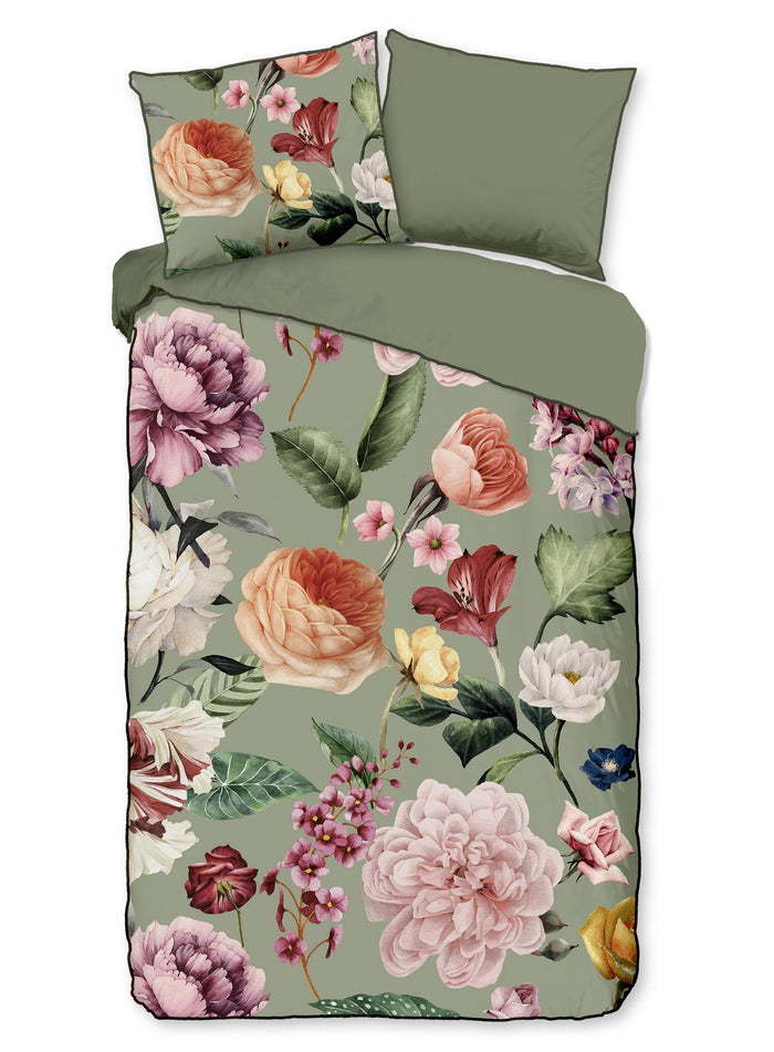 Descanso Dekbedovertrek Biologische Katoen Satijn Fiori - green