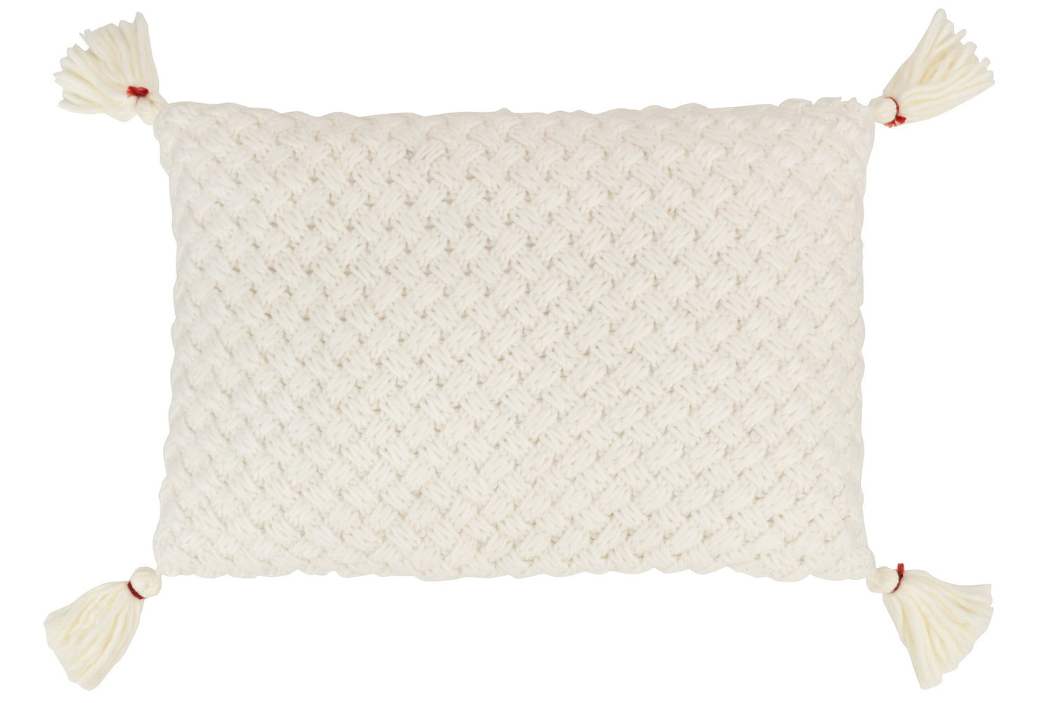 J-line - Kussen Gehaakt Kwast Acryl Wit - 58x39x10cm