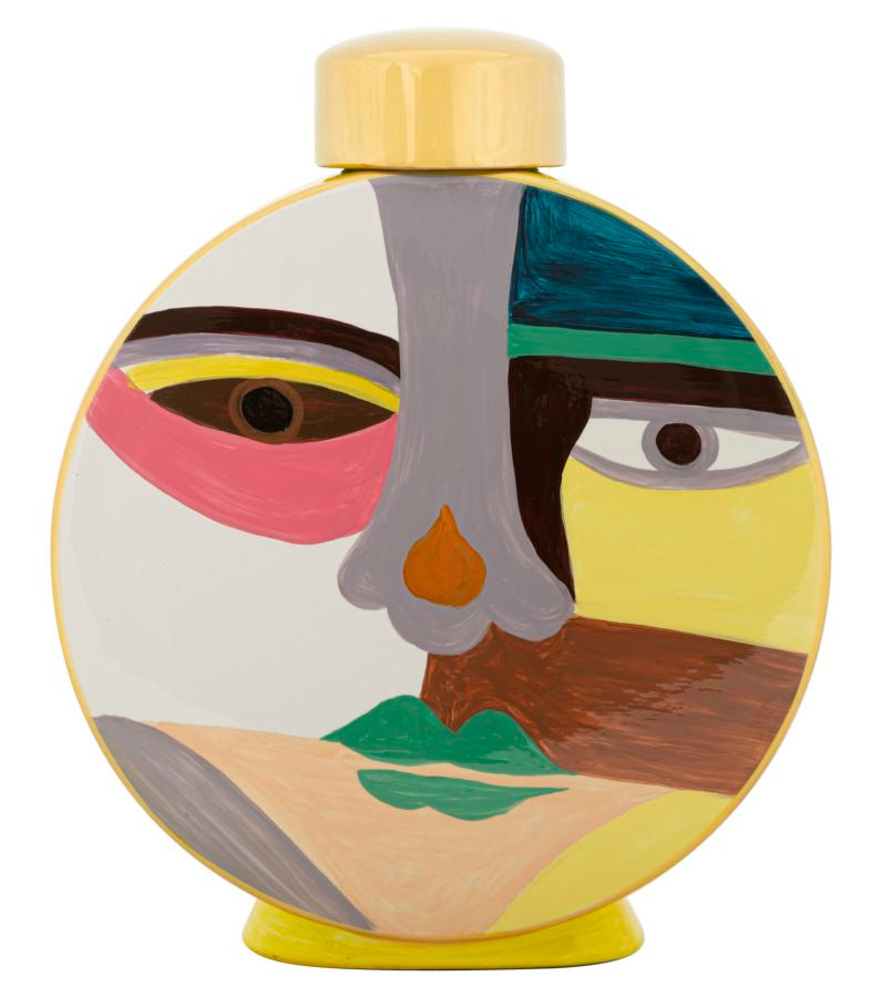 Veelkleurige keramische vaas met deksel 23x9x28 cm