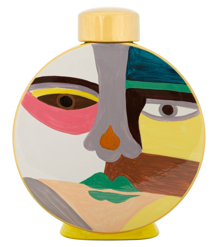 Veelkleurige keramische vaas met deksel 23x9x28 cm