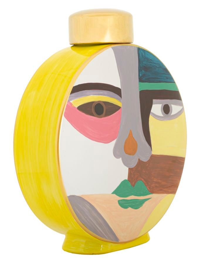 Veelkleurige keramische vaas met deksel 23x9x28 cm