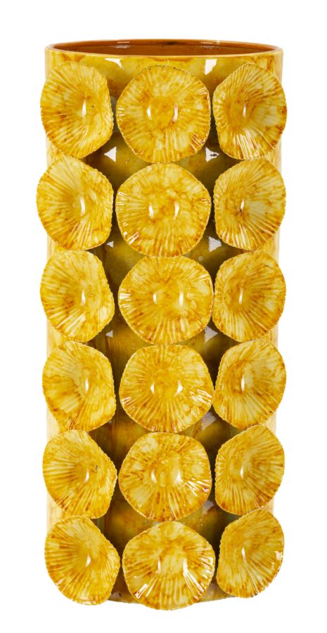 Gele metalen vaas cm 16x15x33