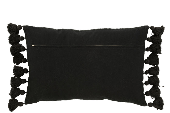 J-line - Kussen Kwastje Katoen Zwart - 59x40x16.5cm