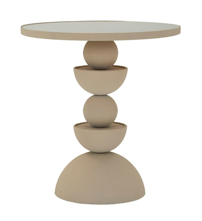 Crèmekleurige metalen salontafel en spiegel cm ø 40,5x42