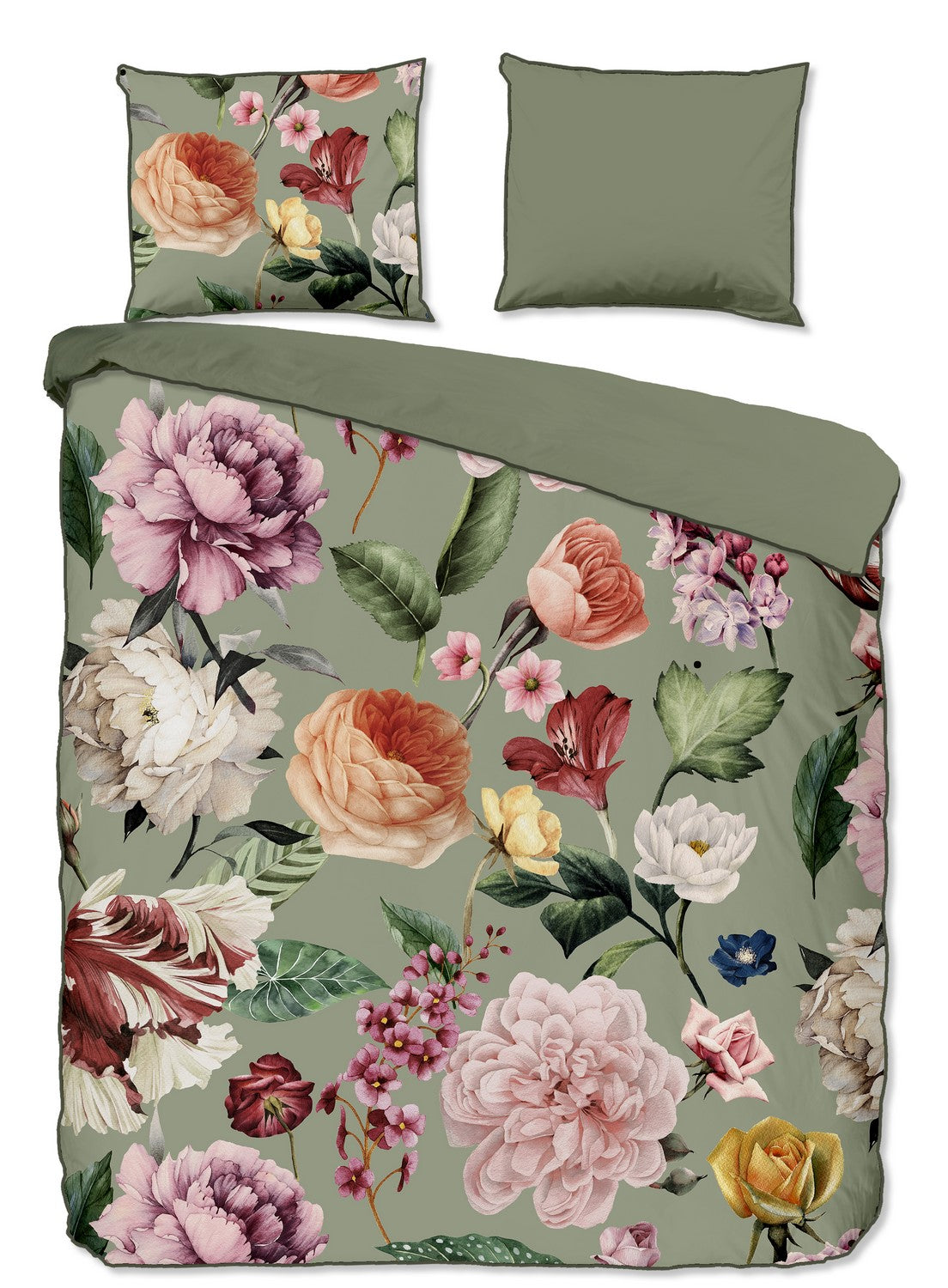 Descanso Dekbedovertrek Biologische Katoen Satijn Fiori - green