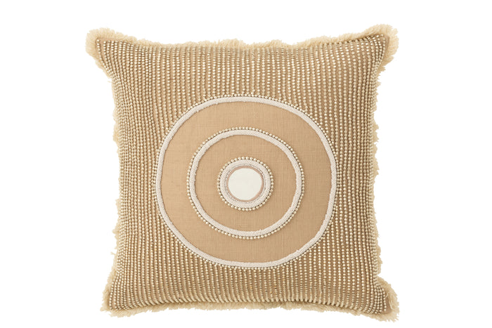 J-line - Kussen Cirkel Ibiza Katoen Wit|beige - 50x50x10cm