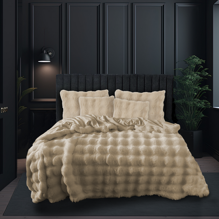 Eleganzzz Dekbedovertrek Bubble Pom Pom Rabbit Fur - sand