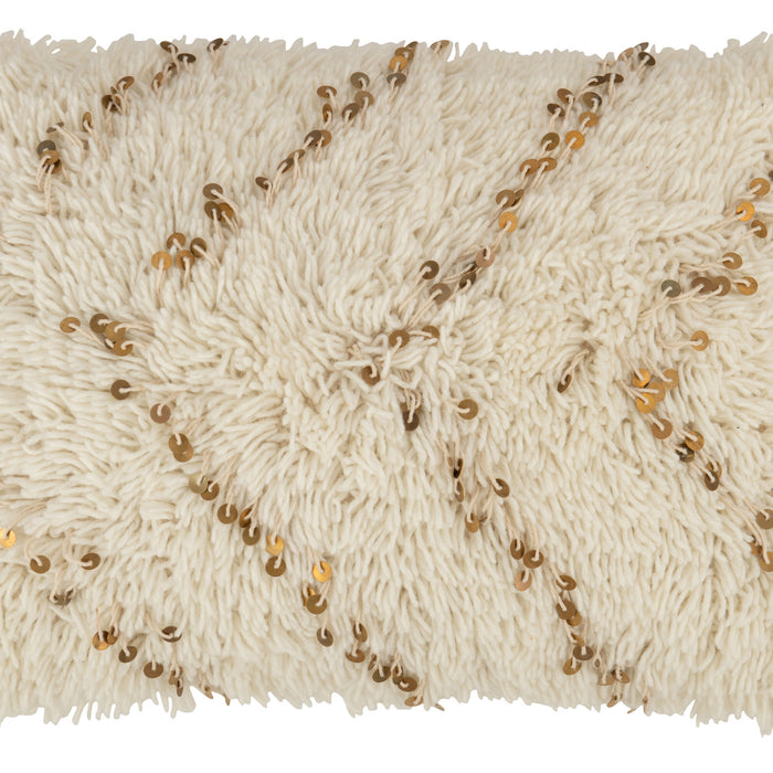 J-line - Kussen Rechthoek Parel Katoen Wit|goud - 40x60x20cm