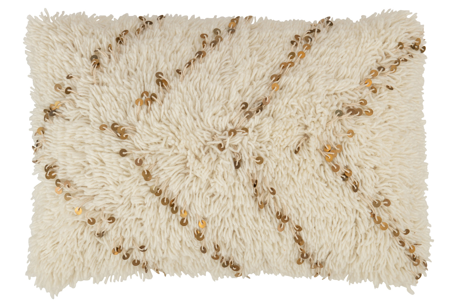 J-line - Kussen Rechthoek Parel Katoen Wit|goud - 40x60x20cm