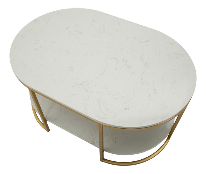 Salontafel in goudkleurig metaal en marmer cm 90x60x45