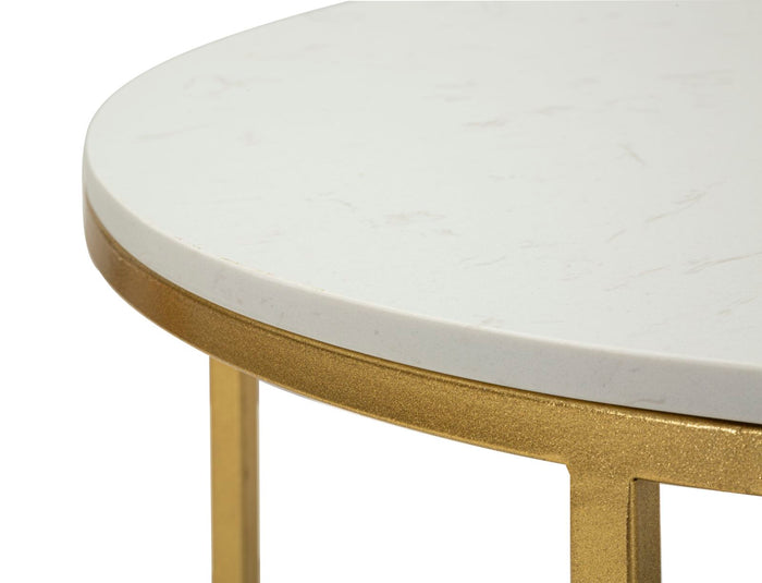 Salontafel in goudkleurig metaal en marmer cm 90x60x45